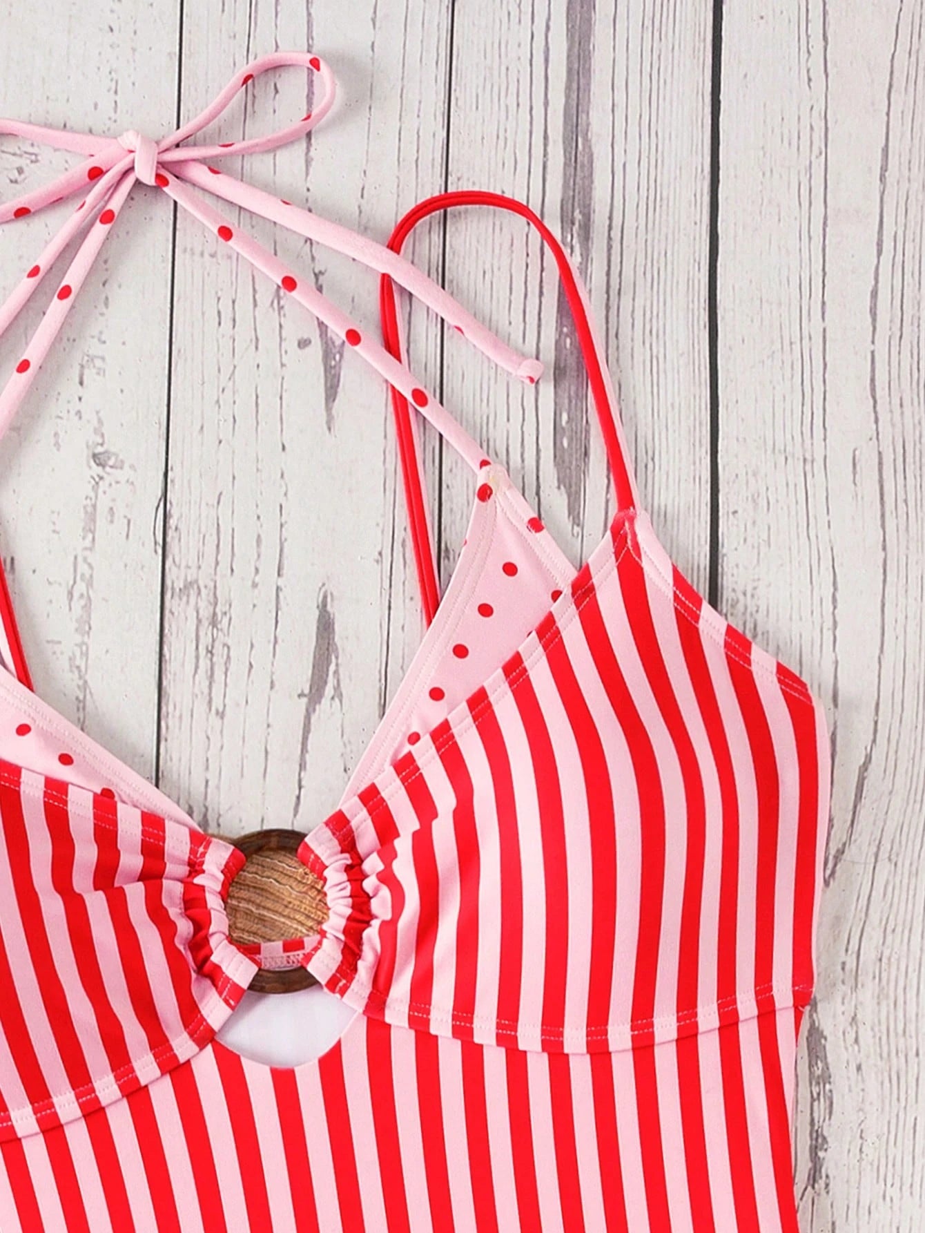 Swim Mod Women's Summer New Beach Swim Fashion Vacation Sweet Cute Color Block Polka Dot Print 2 In 1 Design One-Piece Triangle Bikini Swimsuit Yellow Polka Dot Swimsuit Sexy Halter Neck Backless Suit