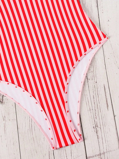 Swim Mod Women's Summer New Beach Swim Fashion Vacation Sweet Cute Color Block Polka Dot Print 2 In 1 Design One-Piece Triangle Bikini Swimsuit Yellow Polka Dot Swimsuit Sexy Halter Neck Backless Suit