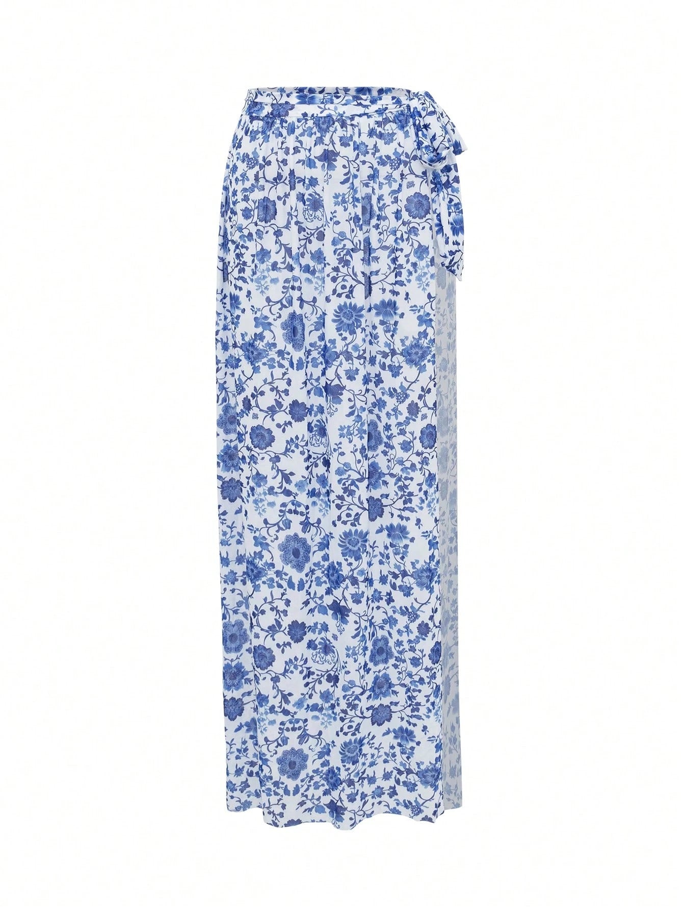 Swim Mulvari Women's 4-Piece Set:Navy Blue Floral Print One-Piece Dress With Sheer Skirt,Long Sleeve Jumpsuit,Fitted Pants,Modest Summer Beach Holiday Swimwear