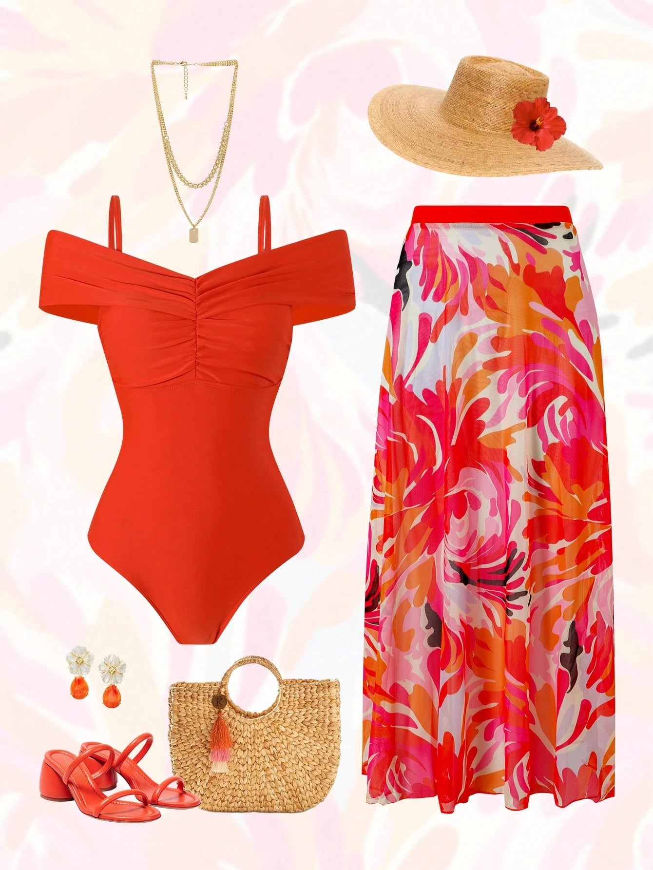 Swim Oasis 2026 Spring/Summer Plus Size Women Sexy Off-Shoulder One-Piece Swimsuit + Skirt High-End Beach Set