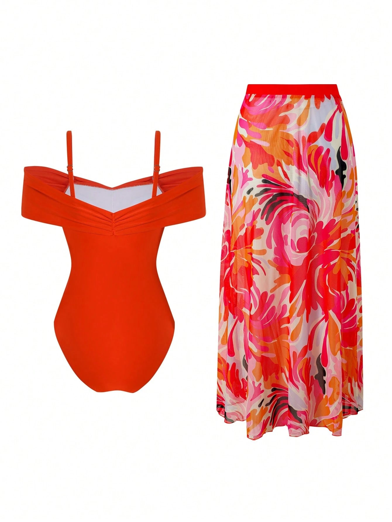 Swim Oasis 2026 Spring/Summer Plus Size Women Sexy Off-Shoulder One-Piece Swimsuit + Skirt High-End Beach Set