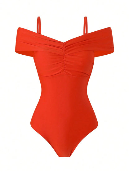 Swim Oasis 2026 Spring/Summer Plus Size Women Sexy Off-Shoulder One-Piece Swimsuit + Skirt High-End Beach Set