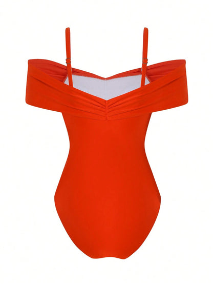 Swim Oasis 2026 Spring/Summer Plus Size Women Sexy Off-Shoulder One-Piece Swimsuit + Skirt High-End Beach Set