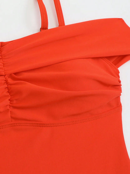 Swim Oasis 2026 Spring/Summer Plus Size Women Sexy Off-Shoulder One-Piece Swimsuit + Skirt High-End Beach Set