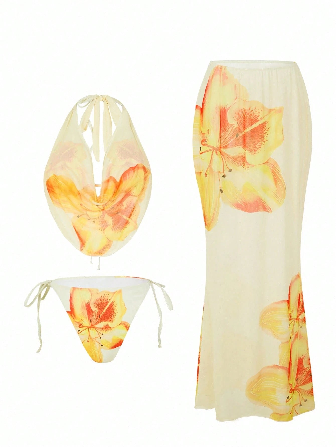 Swim Oasis Plus Size Floral Print Halter Neck Bikini Set With Ruffle Top And Mini Skirt Sexy Swimwear For Summer Beach Vacation