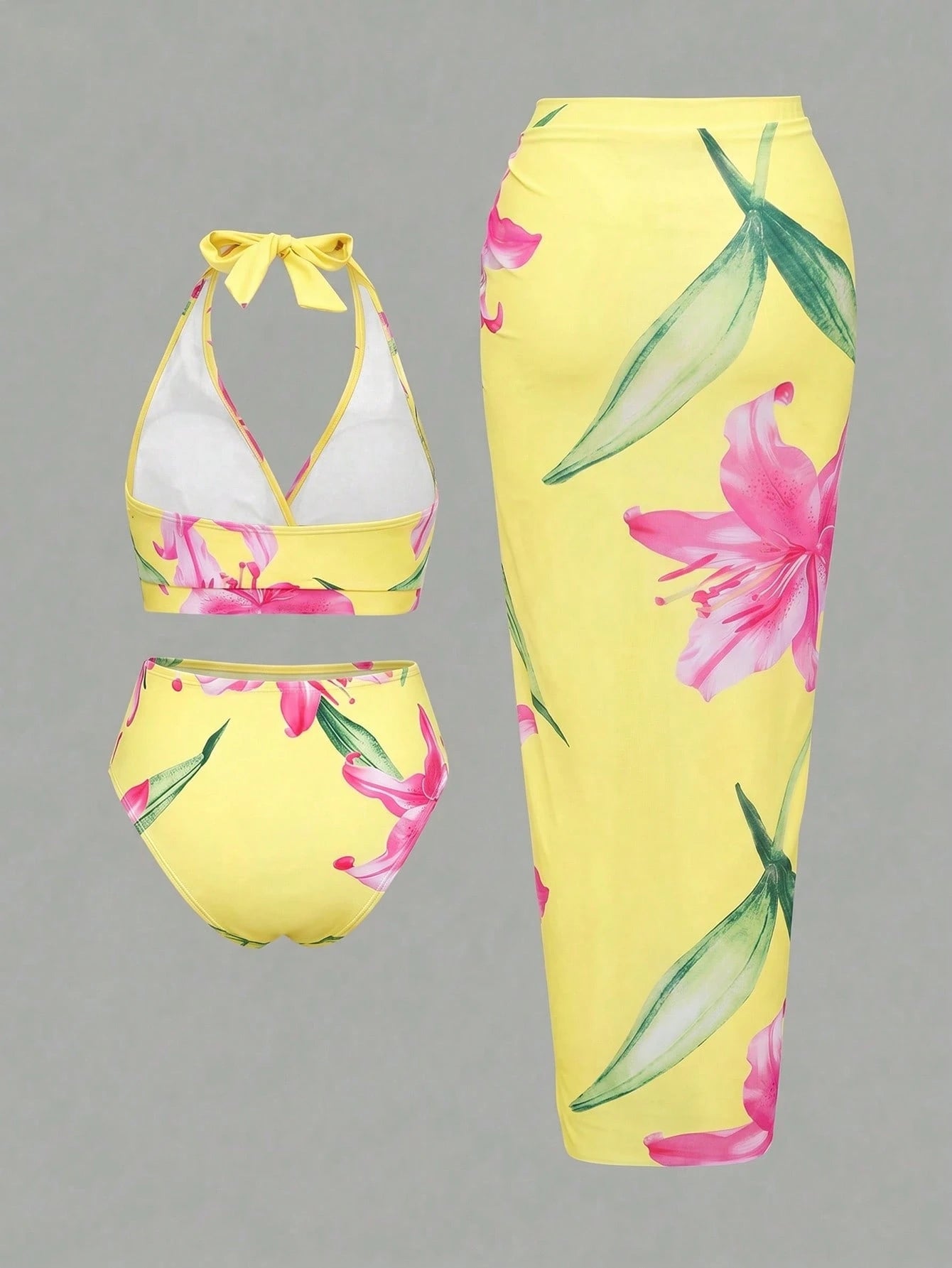Swim Oasis Plus Size Women 3-Piece Sexy Halter Random Digital Print Beach/Pool Casual Elegant Swimwear Set