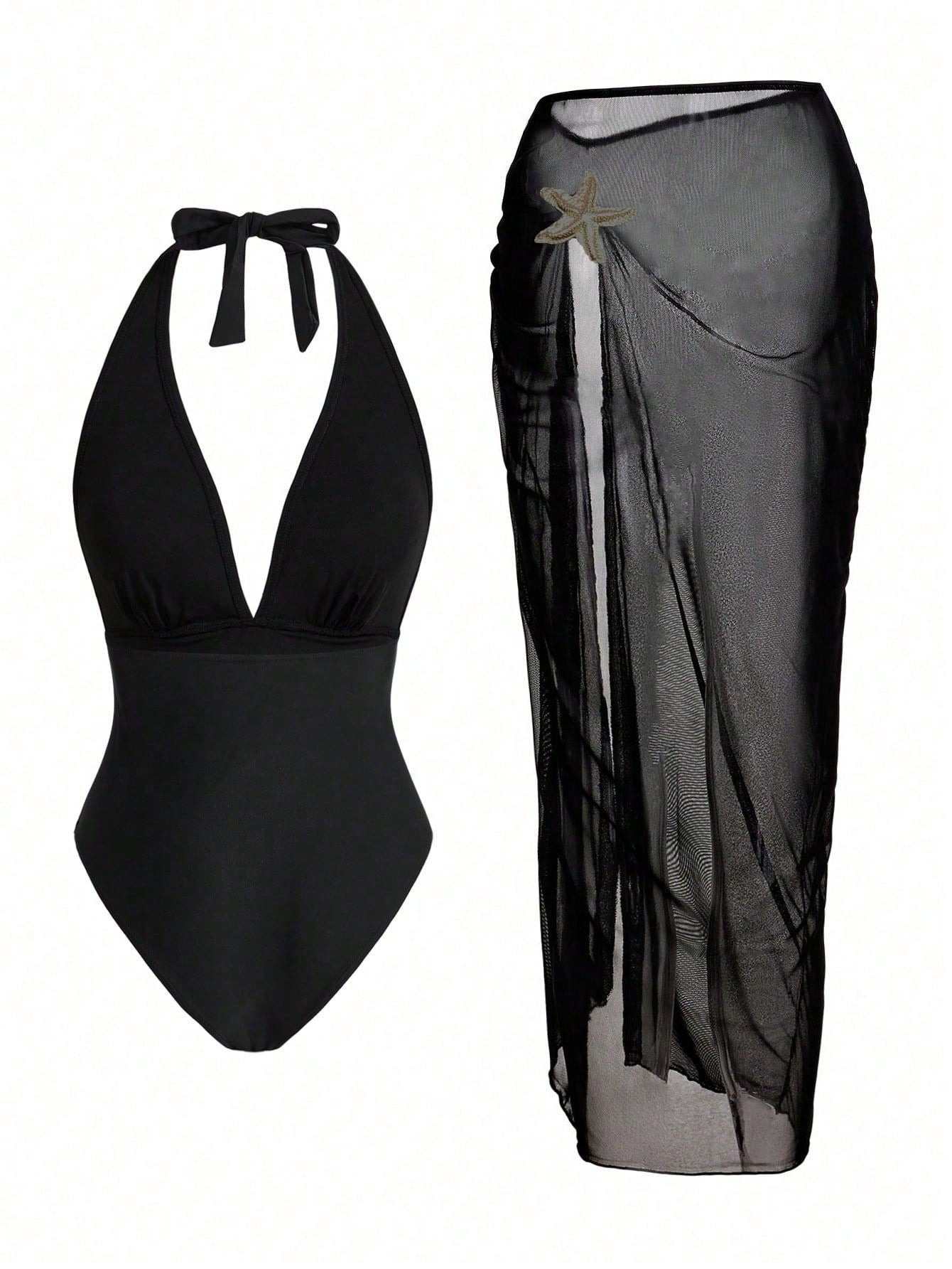 Swim Oasis Sunner Vacation Elegant Romantic Starfish Decor One-Piece Swimsuit Set For Summer