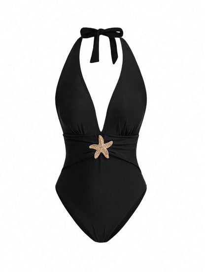 Swim Oasis Sunner Vacation Elegant Romantic Starfish Decor One-Piece Swimsuit Set For Summer