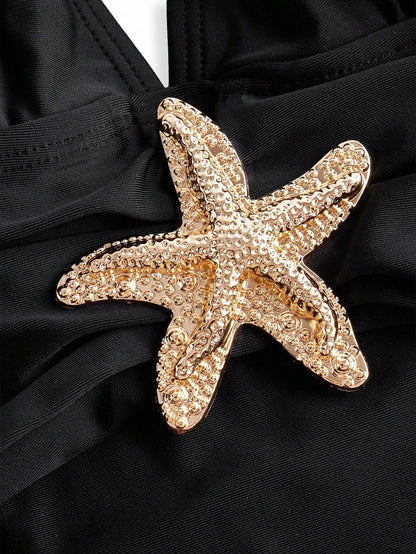 Swim Oasis Sunner Vacation Elegant Romantic Starfish Decor One-Piece Swimsuit Set For Summer