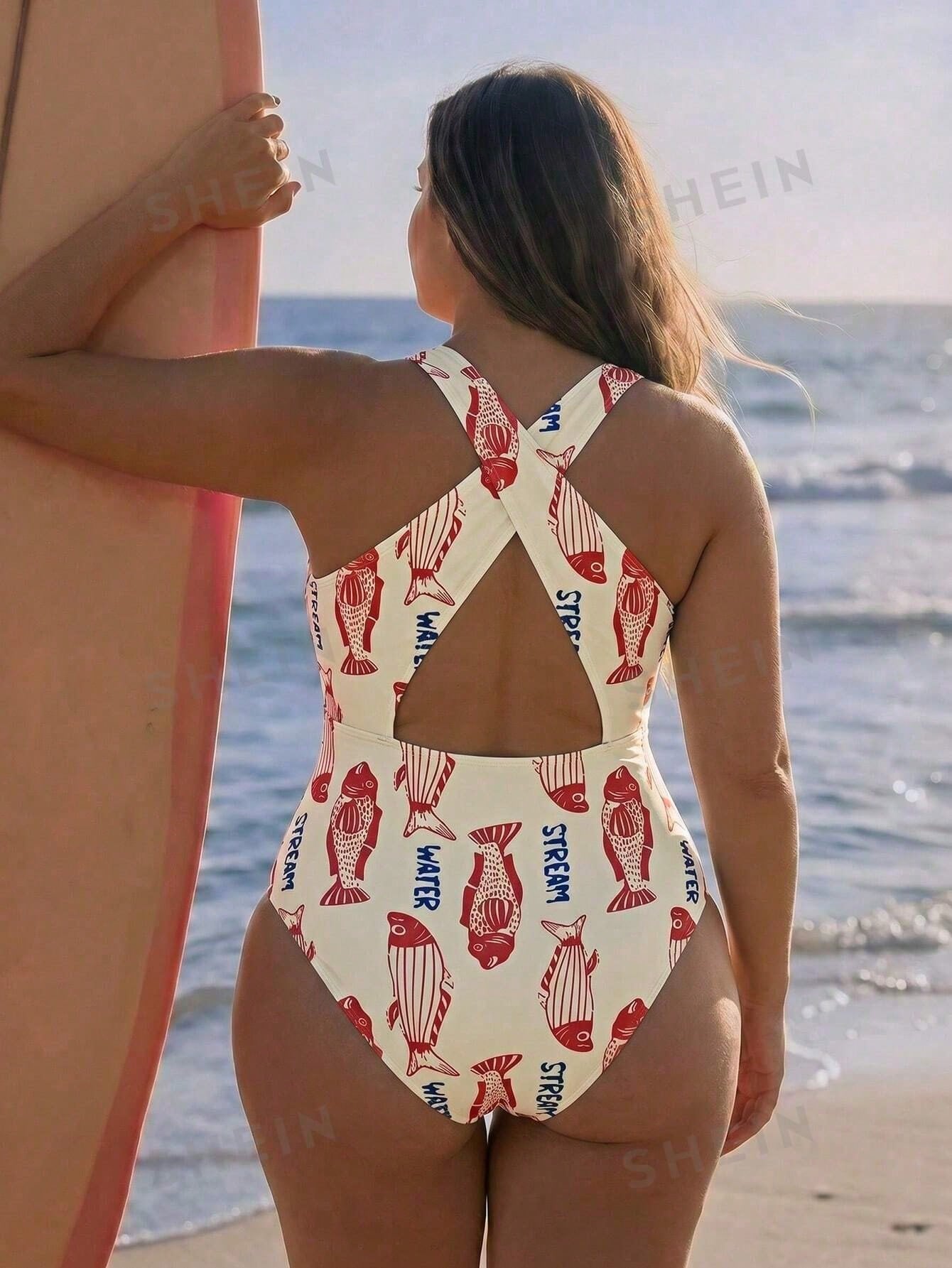 Swim SPRTY 2026 New Plus Size Floral Print Slimming One-Piece Swimsuit