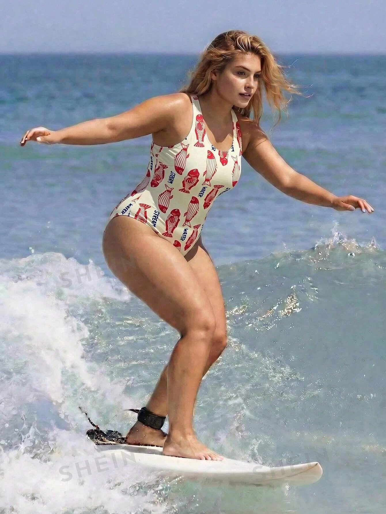 Swim SPRTY 2026 New Plus Size Floral Print Slimming One-Piece Swimsuit