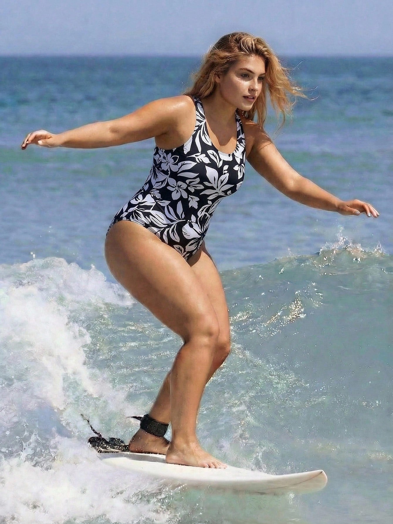 Swim SPRTY 2026 New Plus Size Floral Print Slimming One-Piece Swimsuit