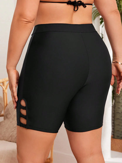 Swim SPRTY Plus Size Summer Beach Solid Color Hollow Out Shorts