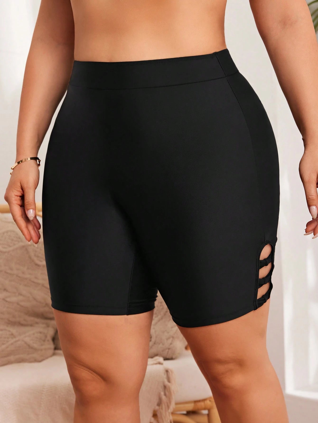 Swim SPRTY Plus Size Summer Beach Solid Color Hollow Out Shorts