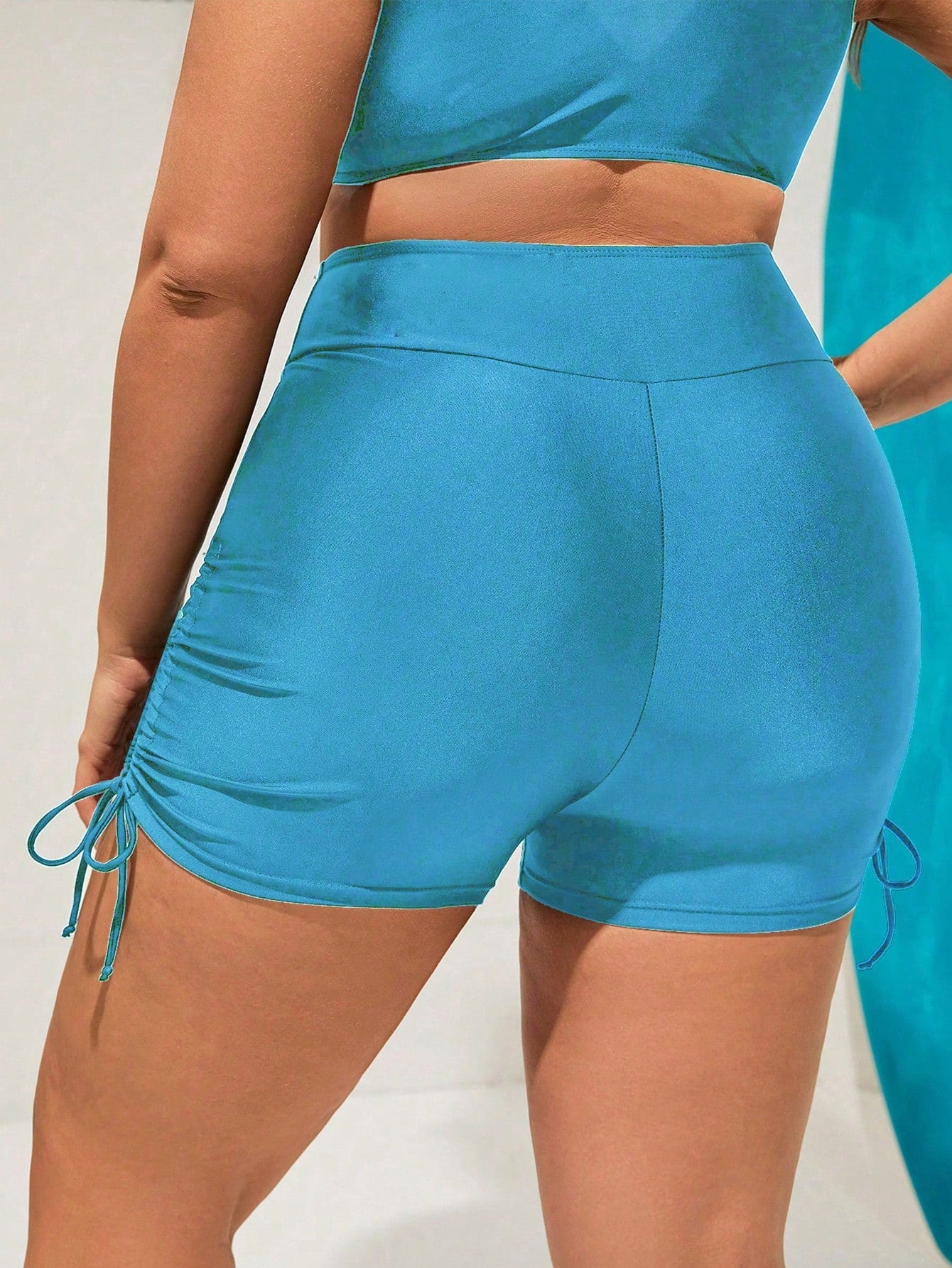 Swim SPRTY Plus Size Women Solid Color Pleated Pocket Swim Shorts, Suitable For Summer Vacation Beach Sky Blue