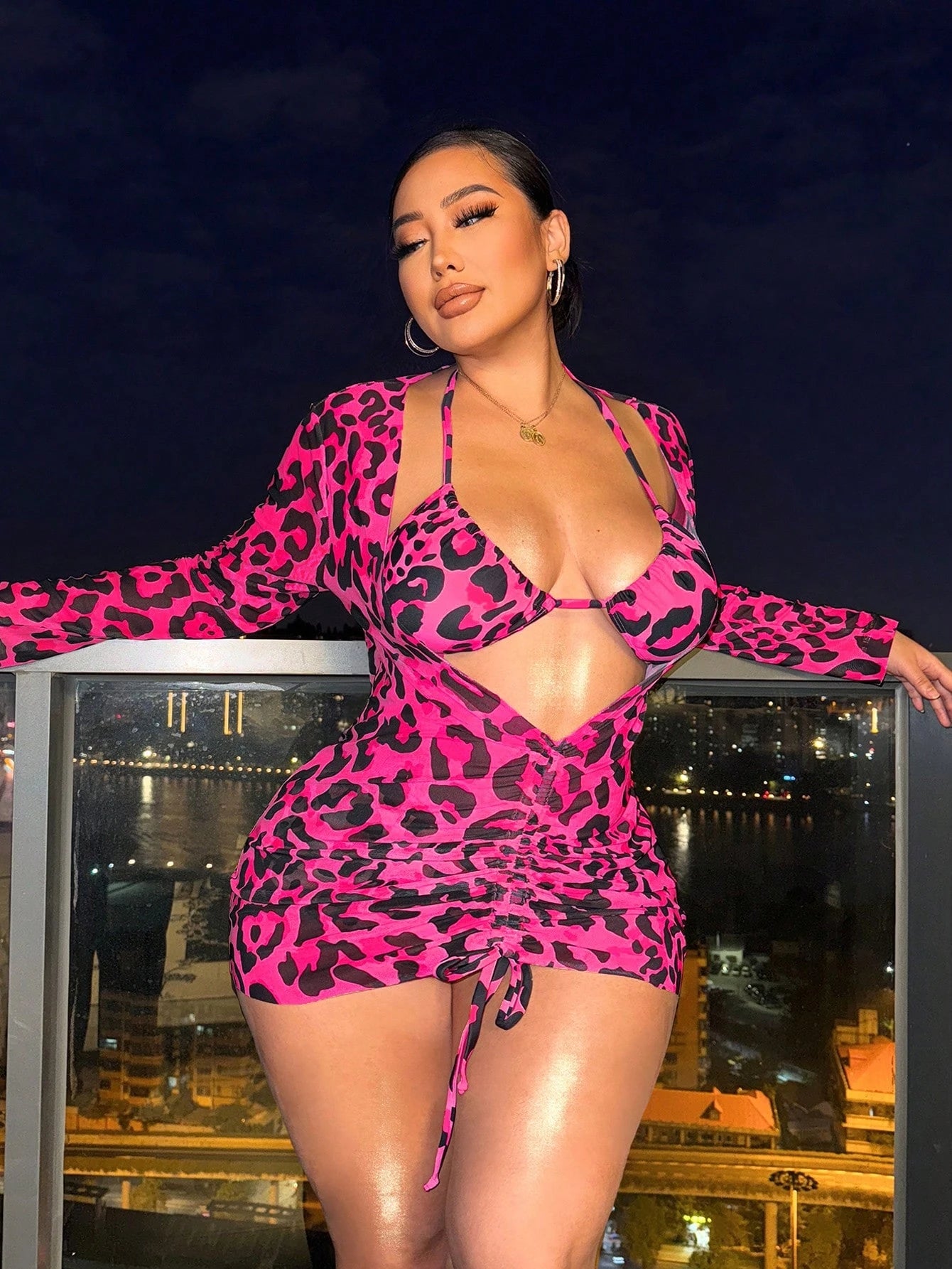 Swim SXY Plus Size Leopard Print 3-Piece Bikini Set For Beach In Summer