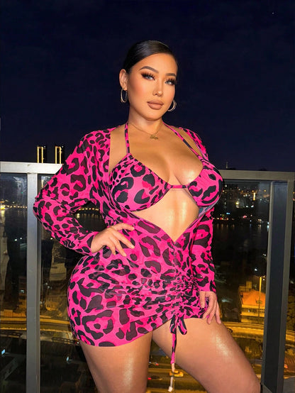 Swim SXY Plus Size Leopard Print 3-Piece Bikini Set For Beach In Summer