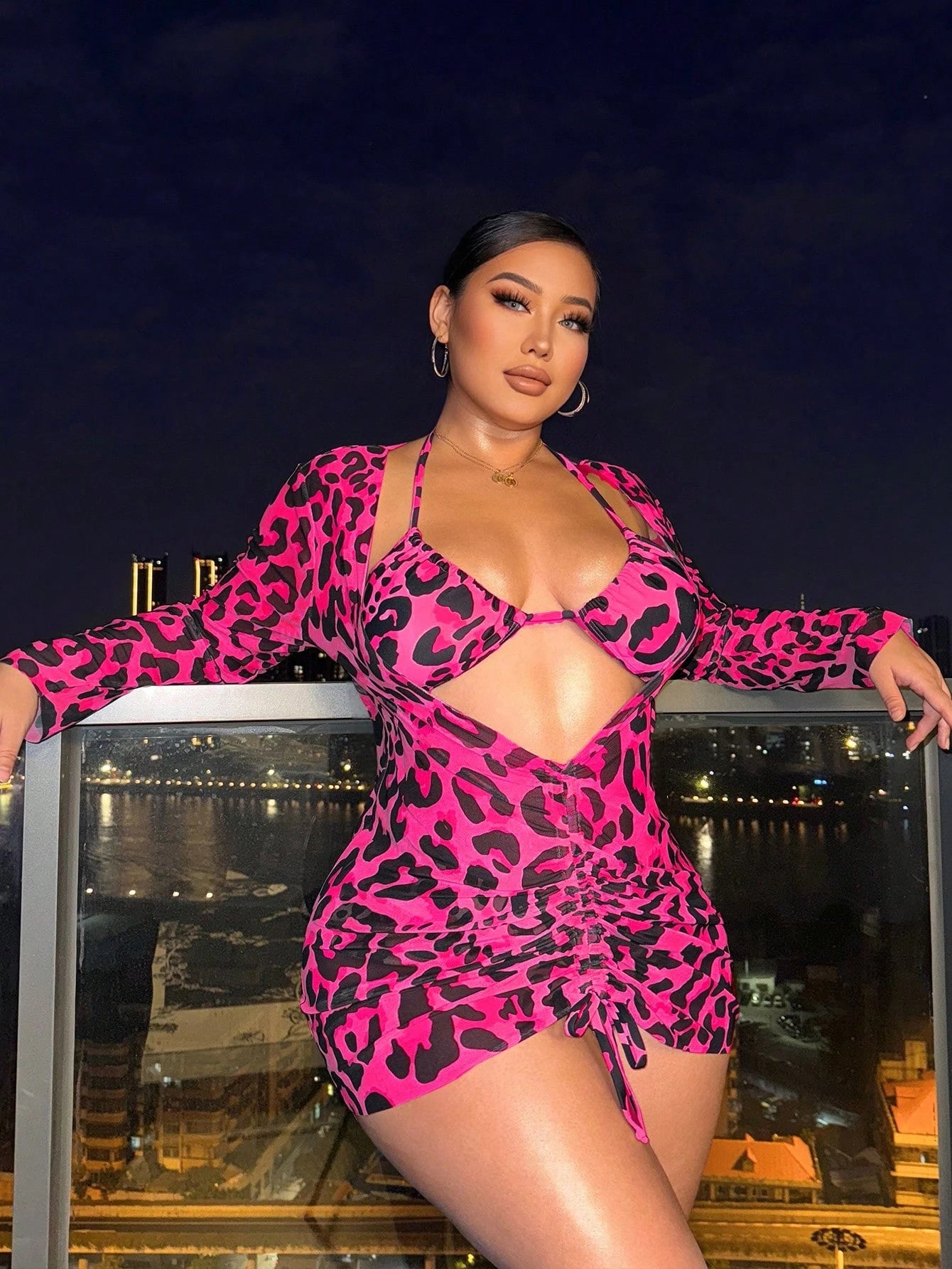 Swim SXY Plus Size Leopard Print 3-Piece Bikini Set For Beach In Summer