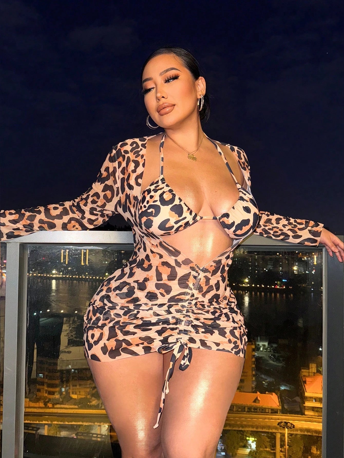 Swim SXY Plus Size Leopard Print 3-Piece Bikini Set For Beach In Summer