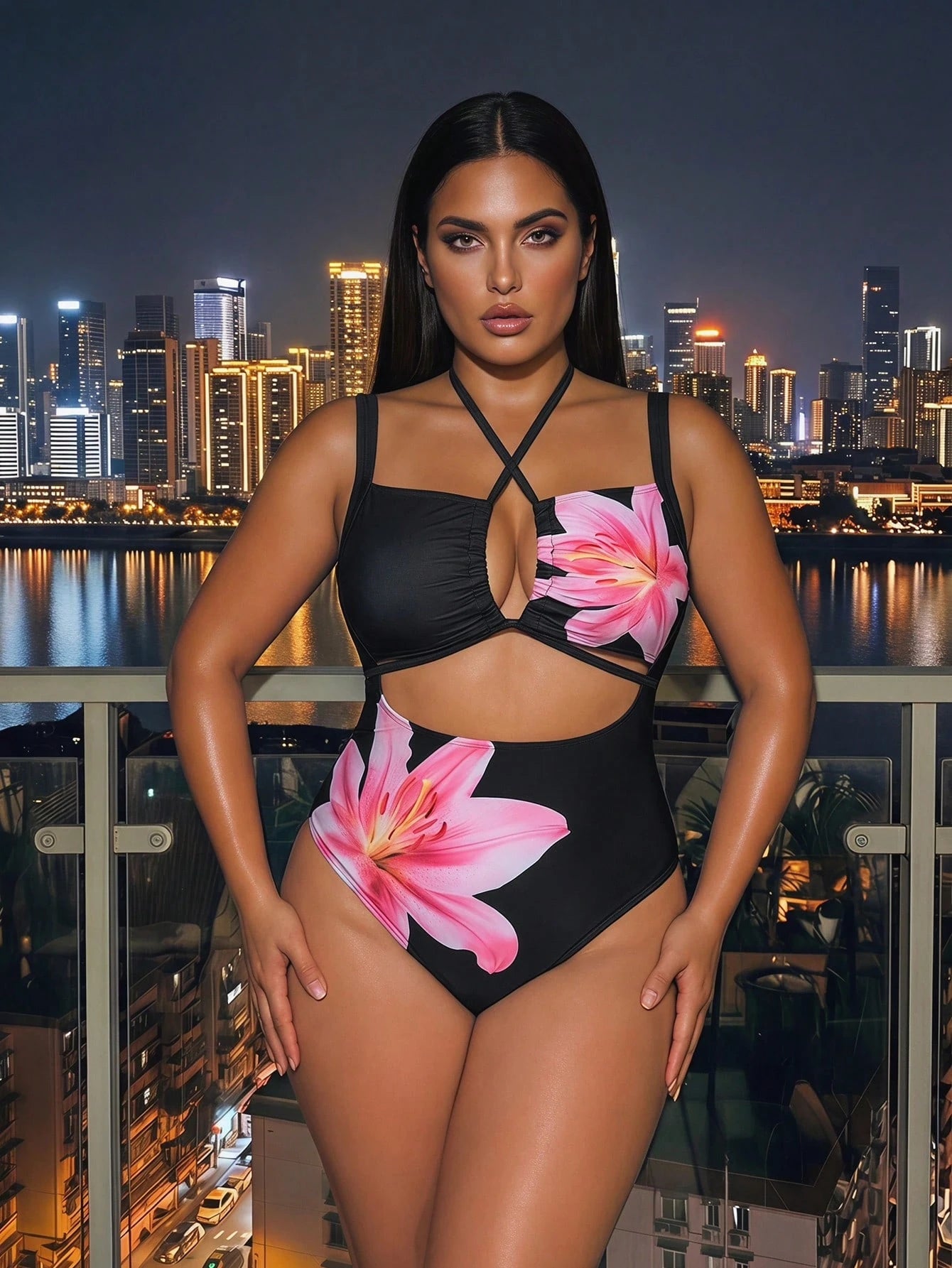 Swim SXY Plus Size Women 1-Piece Leopard Print Full Coverage Random Pattern Sexy Swimsuit