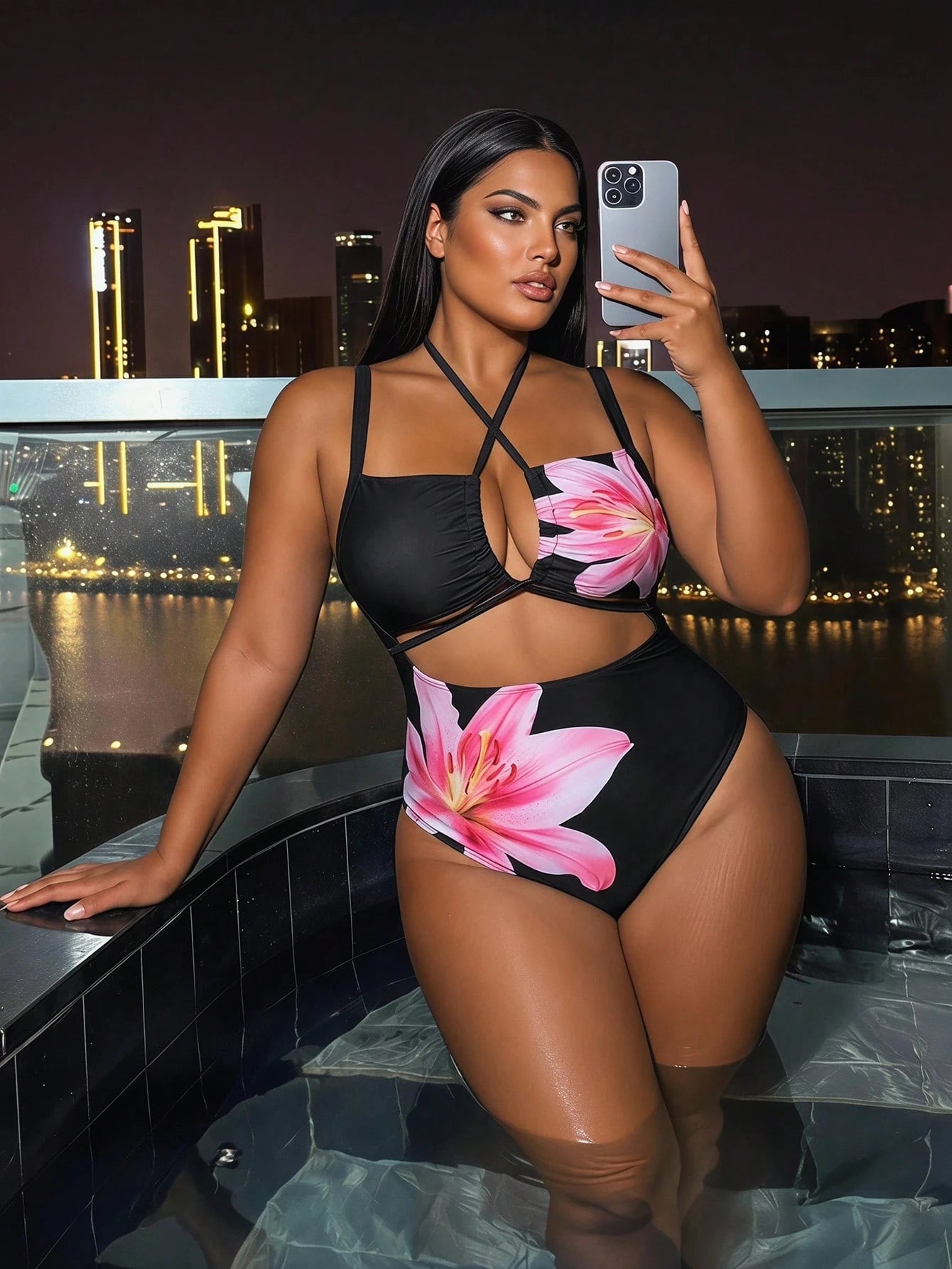 Swim SXY Plus Size Women 1-Piece Leopard Print Full Coverage Random Pattern Sexy Swimsuit
