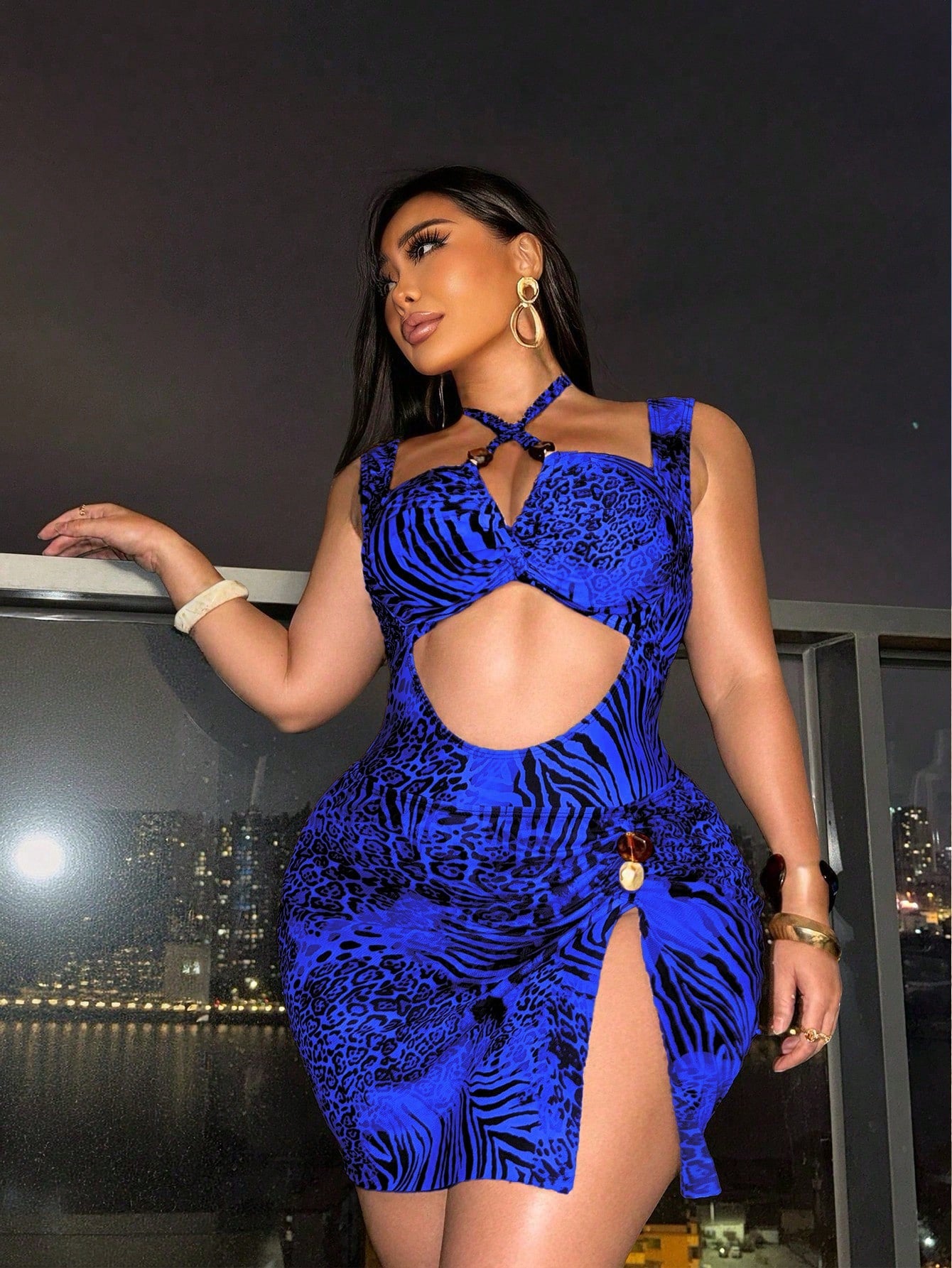 Swim SXY Plus Size Women's Leopard & Zebra Print One-Piece Swimsuit And Mini Skirt, Suitable For Beach Vacation, Pool Party, Beach Party
