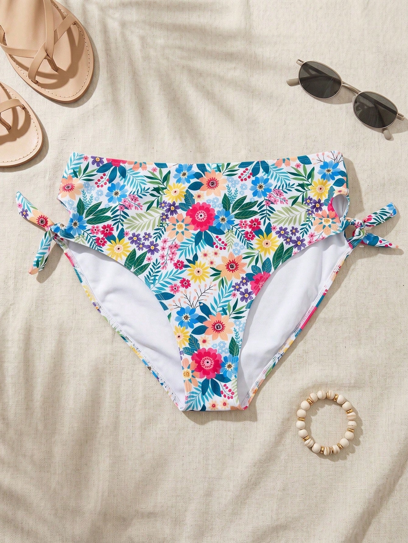 Swim Vcay Plus Size Women's Floral Print Triangle Bikini Bottoms Swimwear Suitable For Summer Vacation Beach