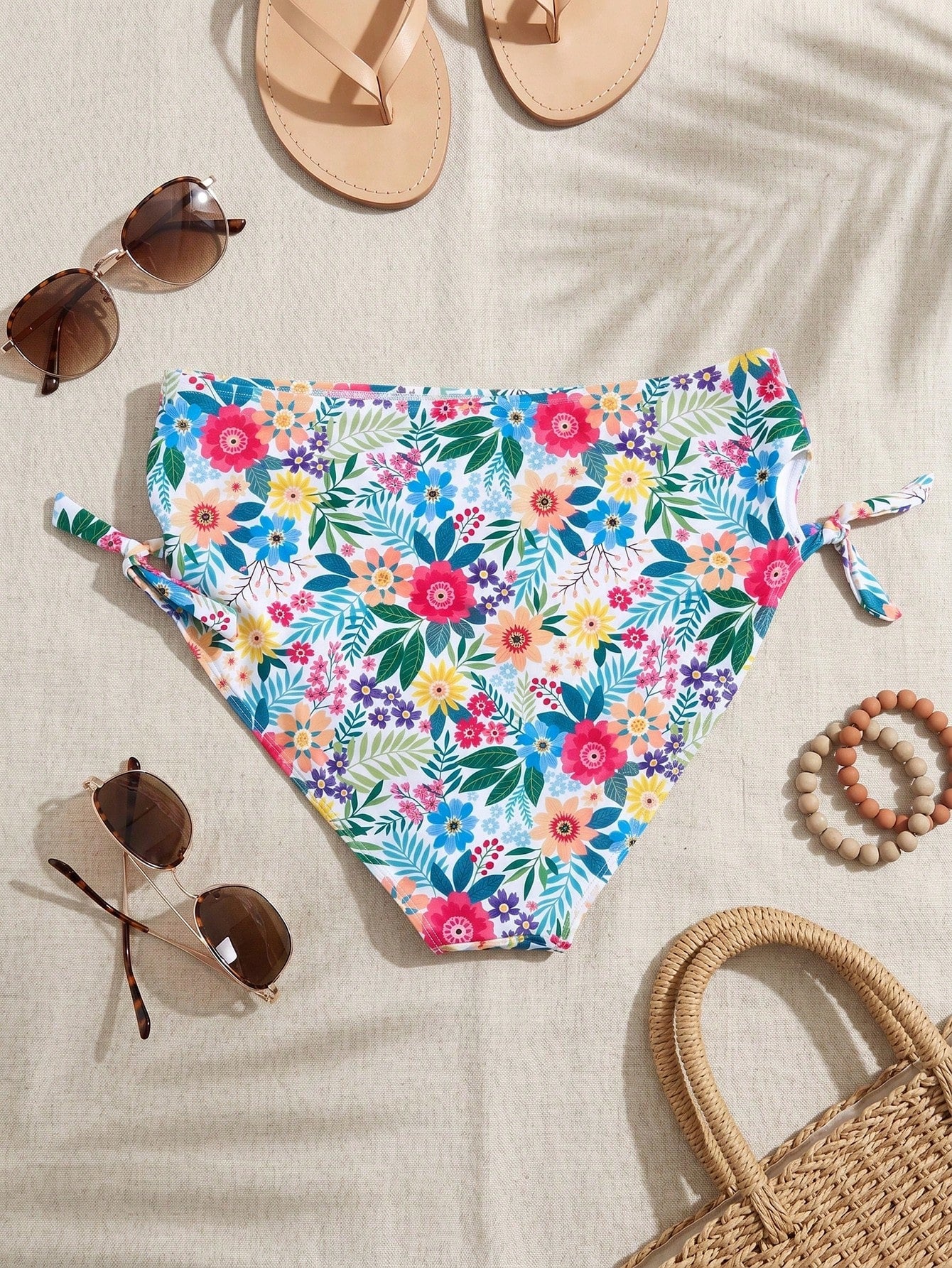 Swim Vcay Plus Size Women's Floral Print Triangle Bikini Bottoms Swimwear Suitable For Summer Vacation Beach