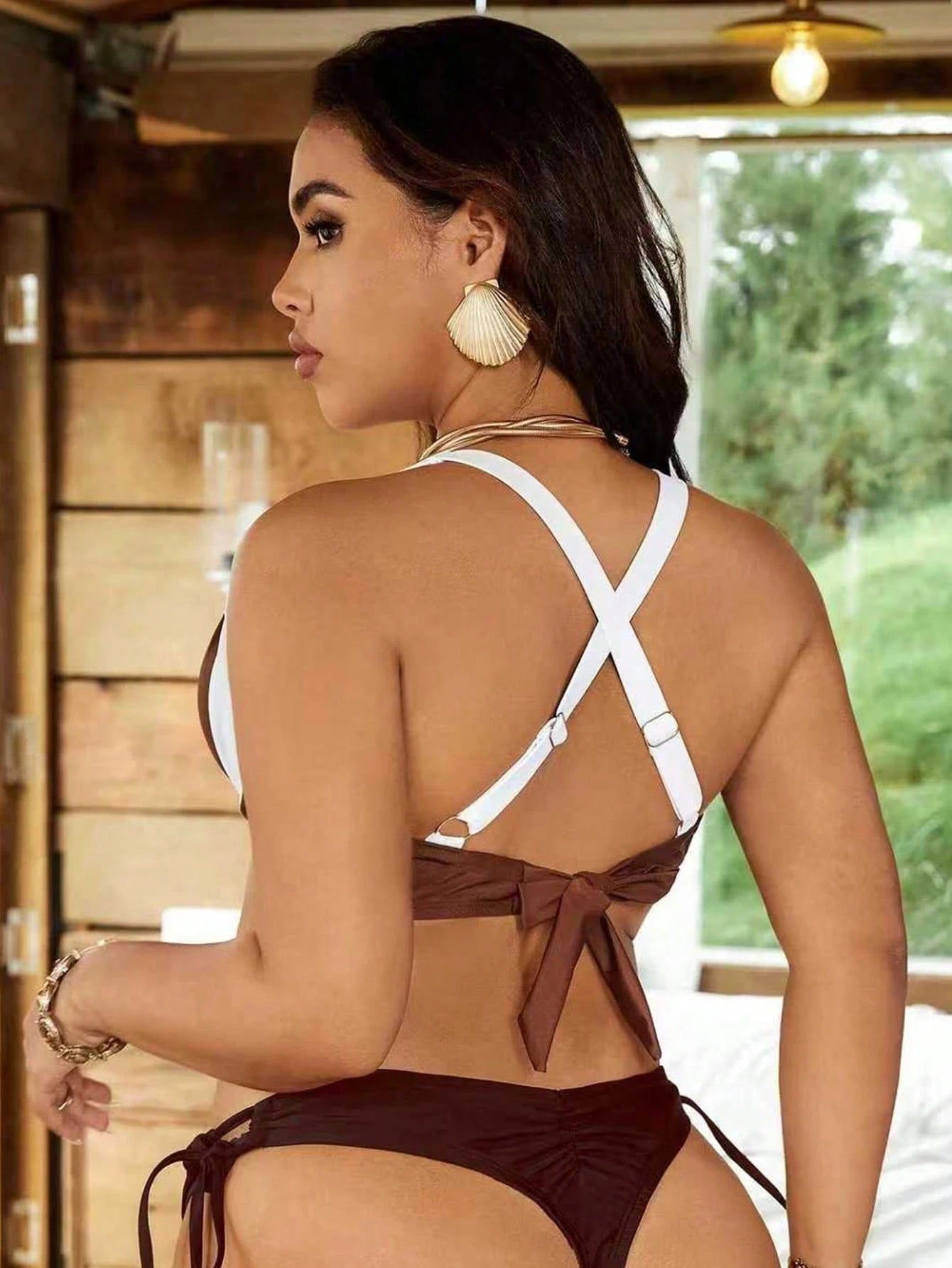Swim Vcay Plus Size Women Spaghetti Strap Gathering Wire High Neck Swimwear Top For Summer Beach Vacation