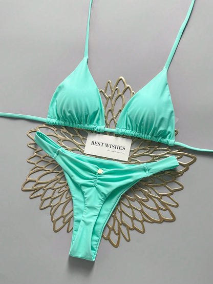 Swim Vcay Spring/Summer Beach Vacation Triangle Cup Halter Neck Two Pieces Swimsuit