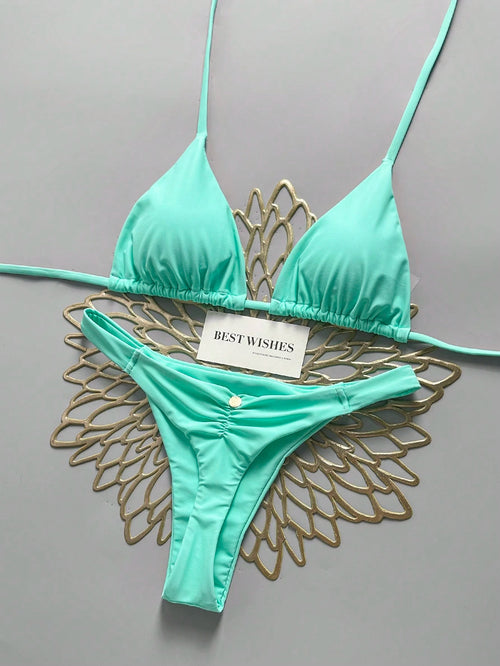 Swim Vcay Spring/Summer Beach Vacation Triangle Cup Halter Neck Two Pieces Swimsuit