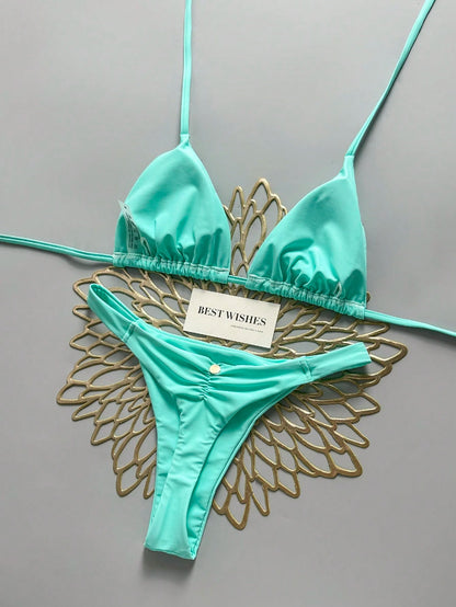 Swim Vcay Spring/Summer Beach Vacation Triangle Cup Halter Neck Two Pieces Swimsuit