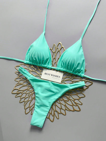 Swim Vcay Spring/Summer Beach Vacation Triangle Cup Halter Neck Two Pieces Swimsuit
