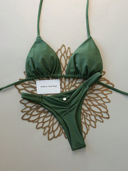 Swim Vcay Spring/Summer Beach Vacation Triangle Cup Halter Neck Two Pieces Swimsuit