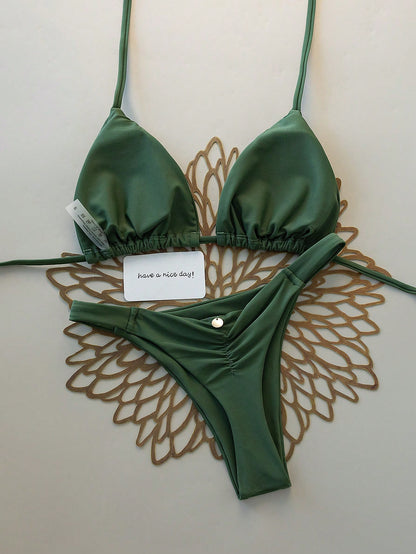 Swim Vcay Spring/Summer Beach Vacation Triangle Cup Halter Neck Two Pieces Swimsuit