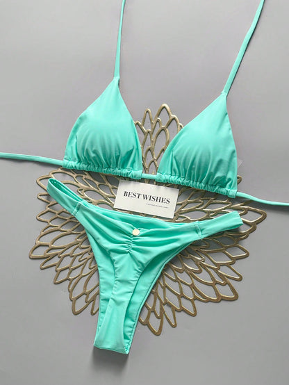 Swim Vcay Spring/Summer Beach Vacation Triangle Cup Halter Neck Two Pieces Swimsuit