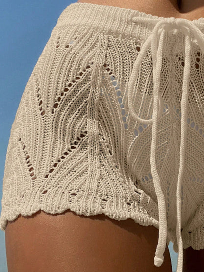 Swim Vcay Summer Beach Hollow Out Drawstring Waist Cover Up Shorts