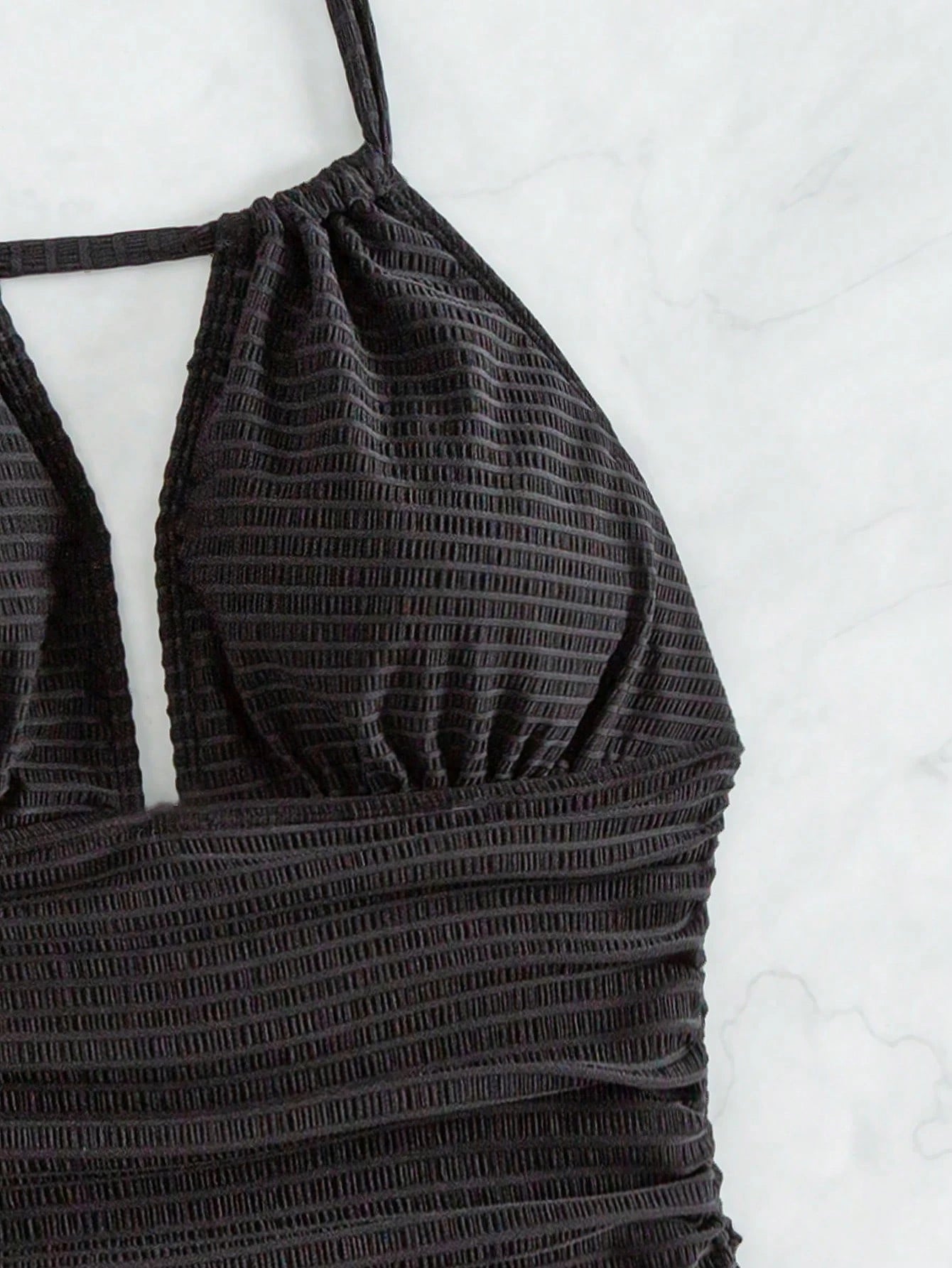 Swim Vcay Summer Beach Solid Color Halter Neck One Piece Swimsuit With Ruffle Detail Music Festival
