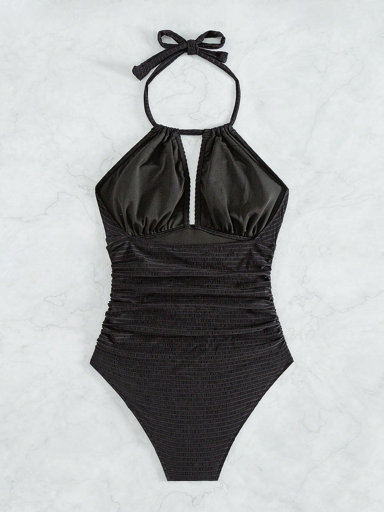 Swim Vcay Summer Beach Solid Color Halter Neck One Piece Swimsuit With Ruffle Detail Music Festival