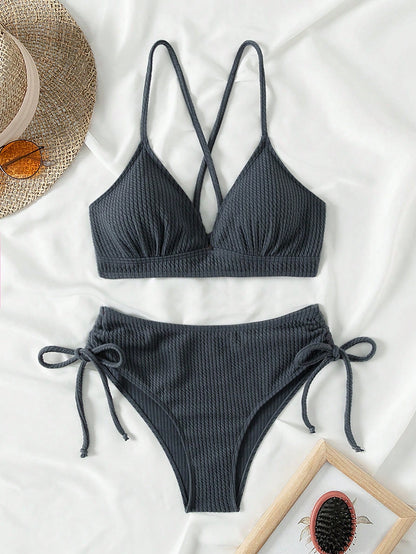 Swim Vcay Summer Beach Women's Texture Side Knot Separated Bikini Set