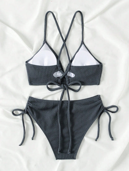 Swim Vcay Summer Beach Women's Texture Side Knot Separated Bikini Set