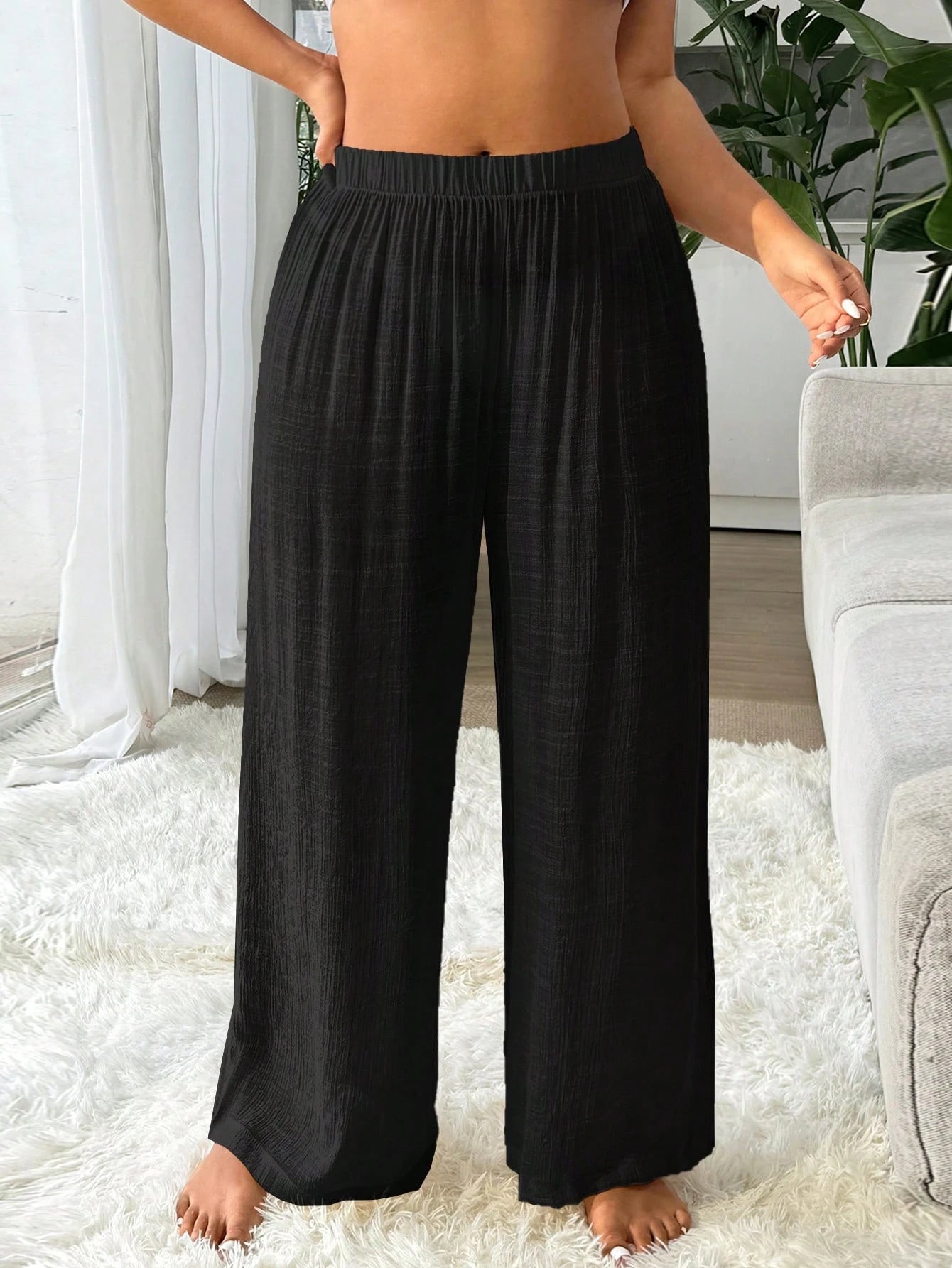 Swim Vcay Women Plus Size Casual Solid Color Top And Pants Set For Summer Beach Vacation
