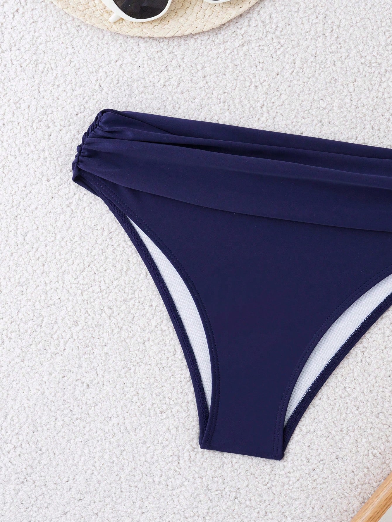 Swim Women's Solid Color Bikini Bottoms With Pleats, Summer Beachwear