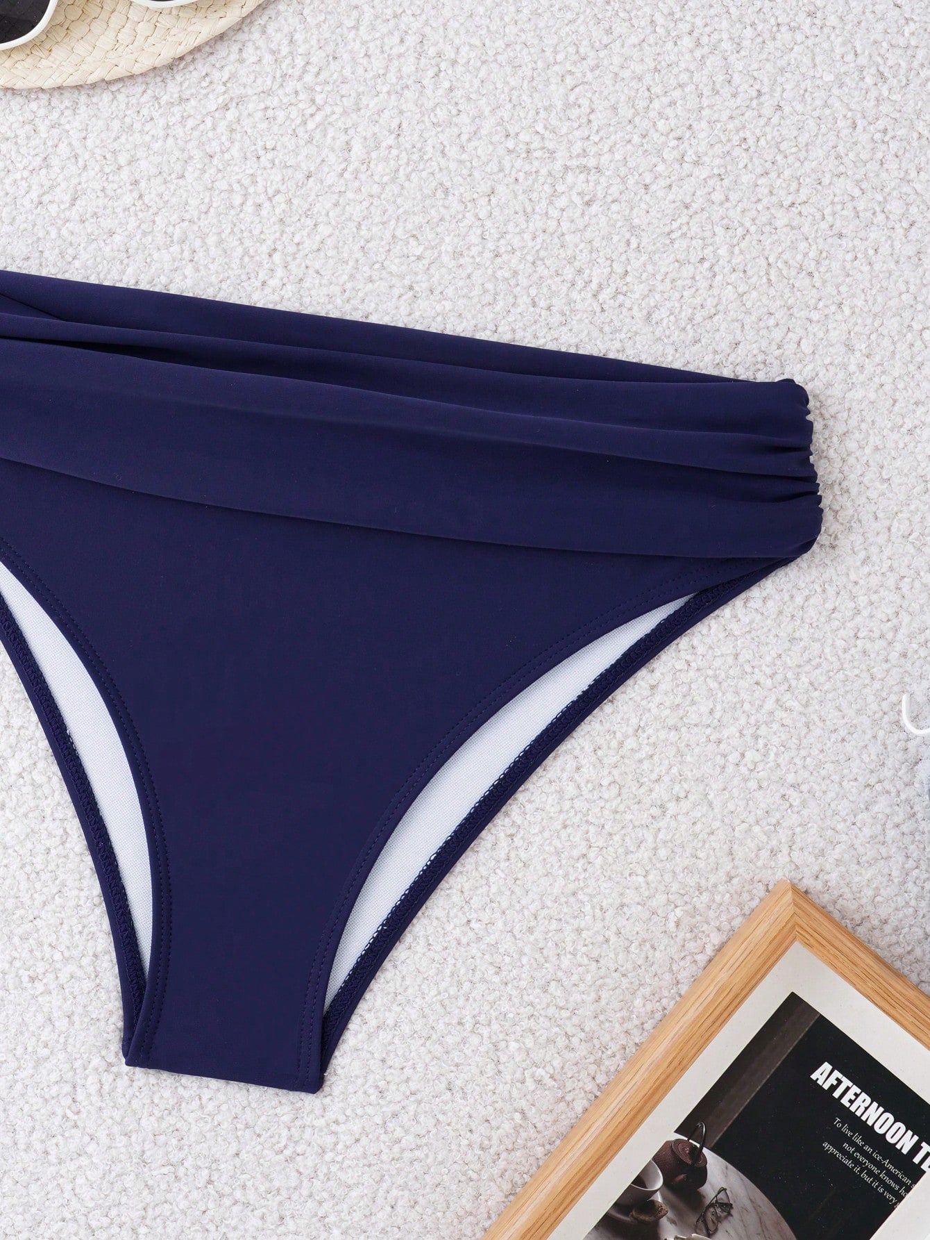 Swim Women's Solid Color Bikini Bottoms With Pleats, Summer Beachwear