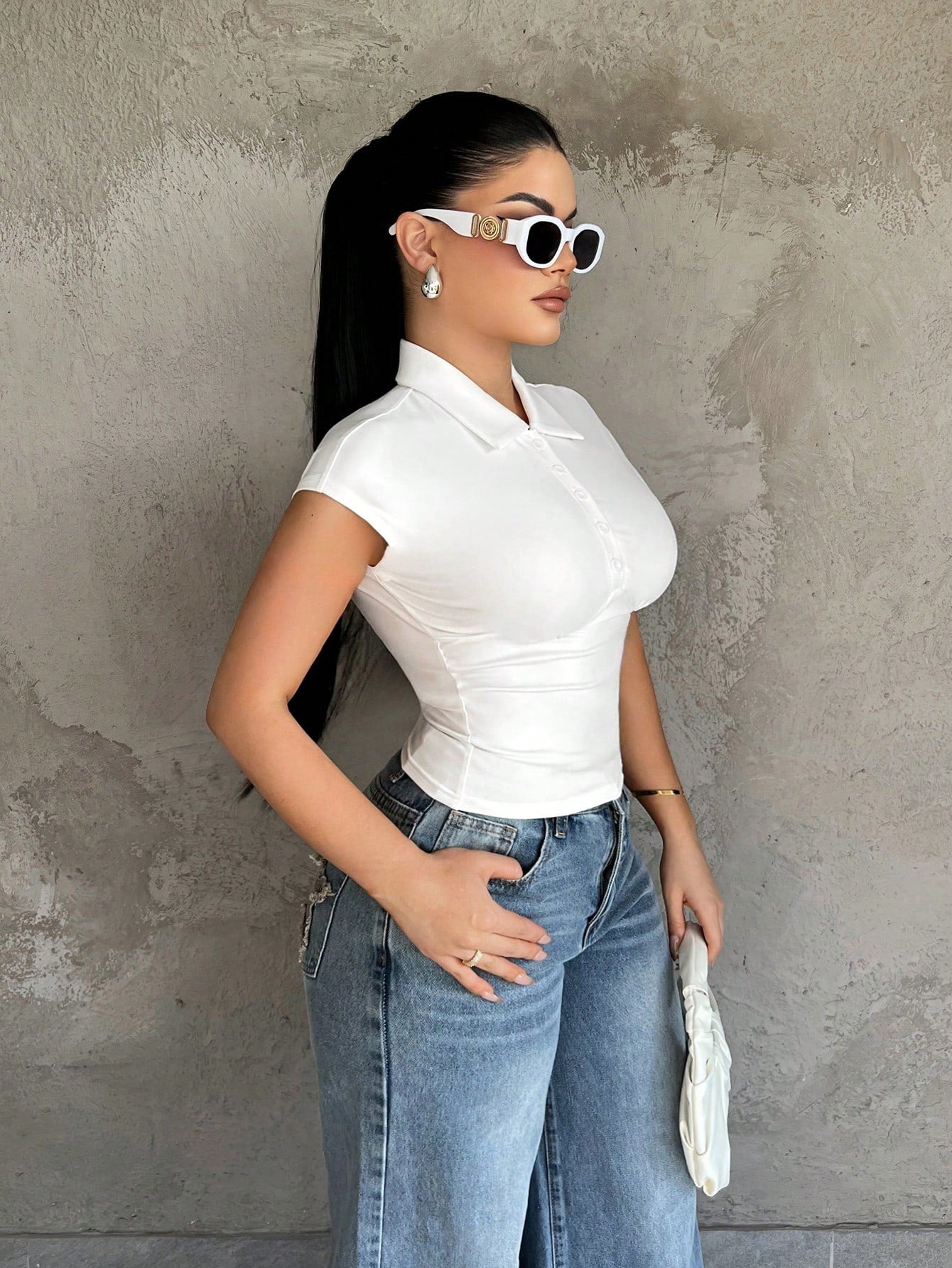 SXY Plus Size Women Solid Color Pleated Slim Fit Versatile 70's Casual Sexy Daily Party Blouse Night Evening White Summer Night Evening Night Evening