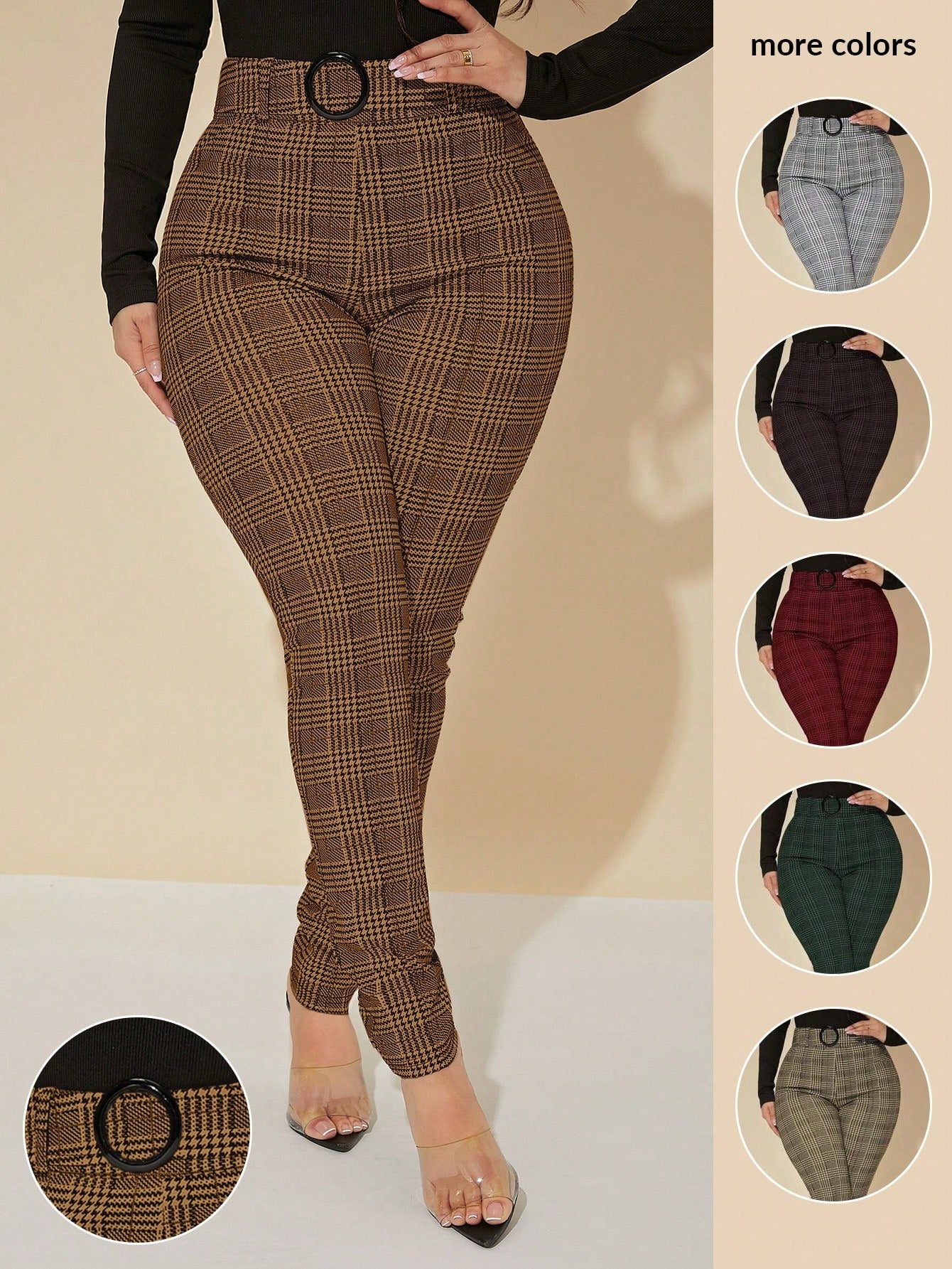 SXY Sexy High Waist Glen Plaid Belted Pants