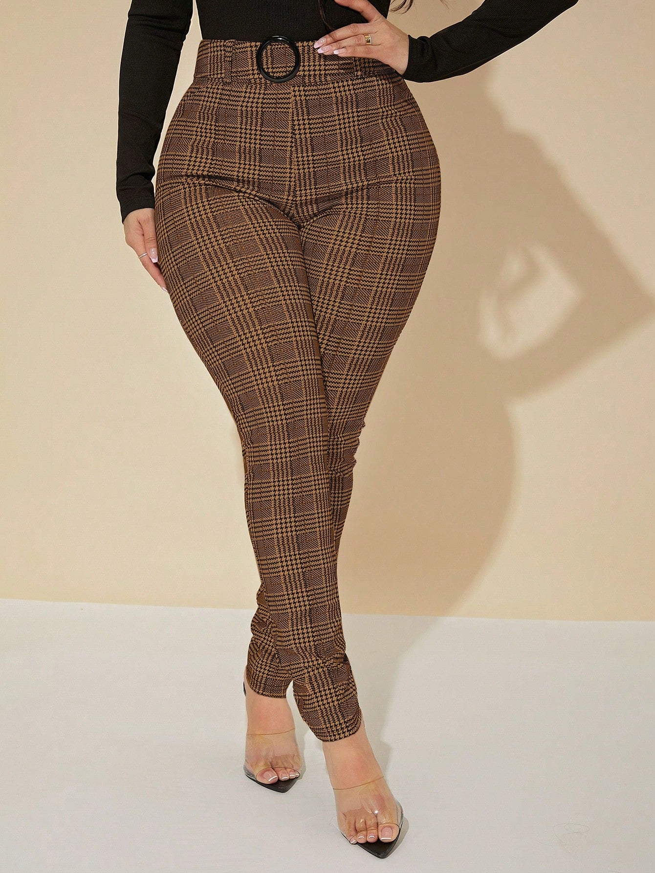 SXY Sexy High Waist Glen Plaid Belted Pants