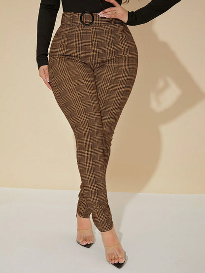 SXY Sexy High Waist Glen Plaid Belted Pants