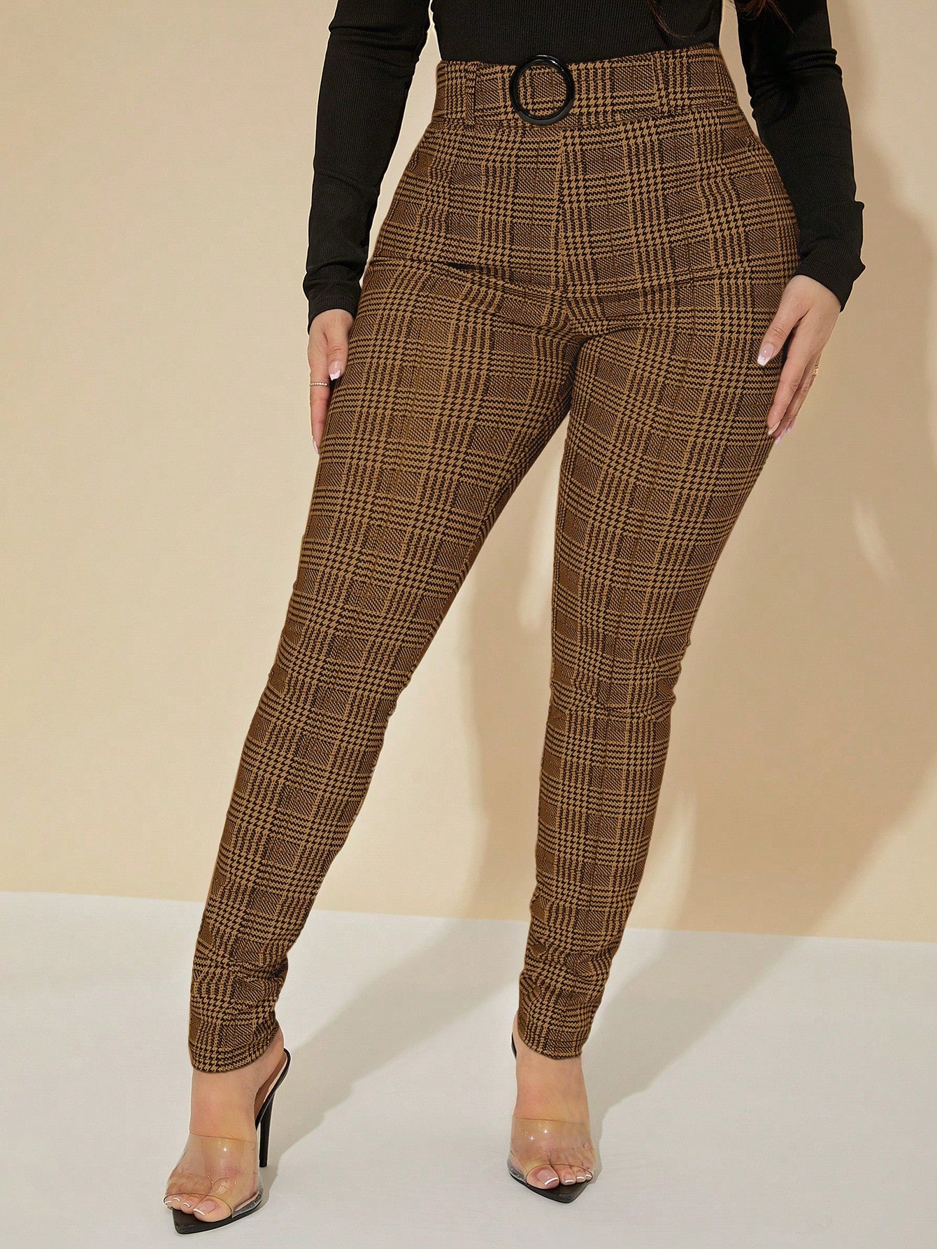 SXY Sexy High Waist Glen Plaid Belted Pants