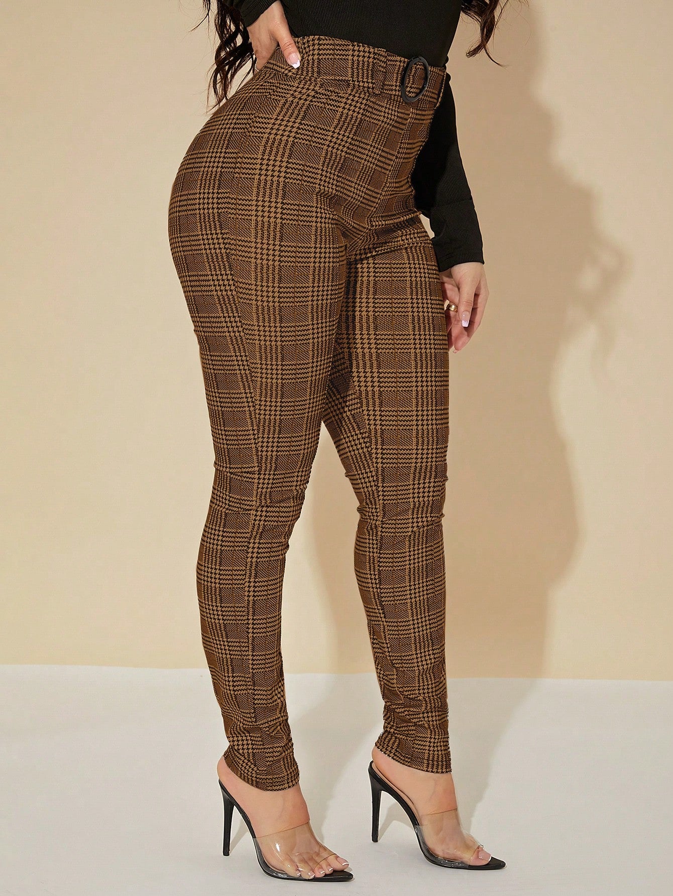 SXY Sexy High Waist Glen Plaid Belted Pants